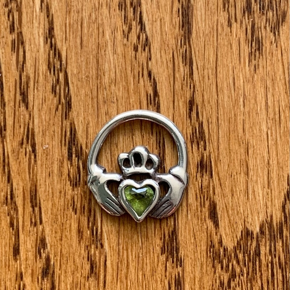 LEE BREVARD Sterling Silver Claddagh Heart Charm w/Peridot Gemstone